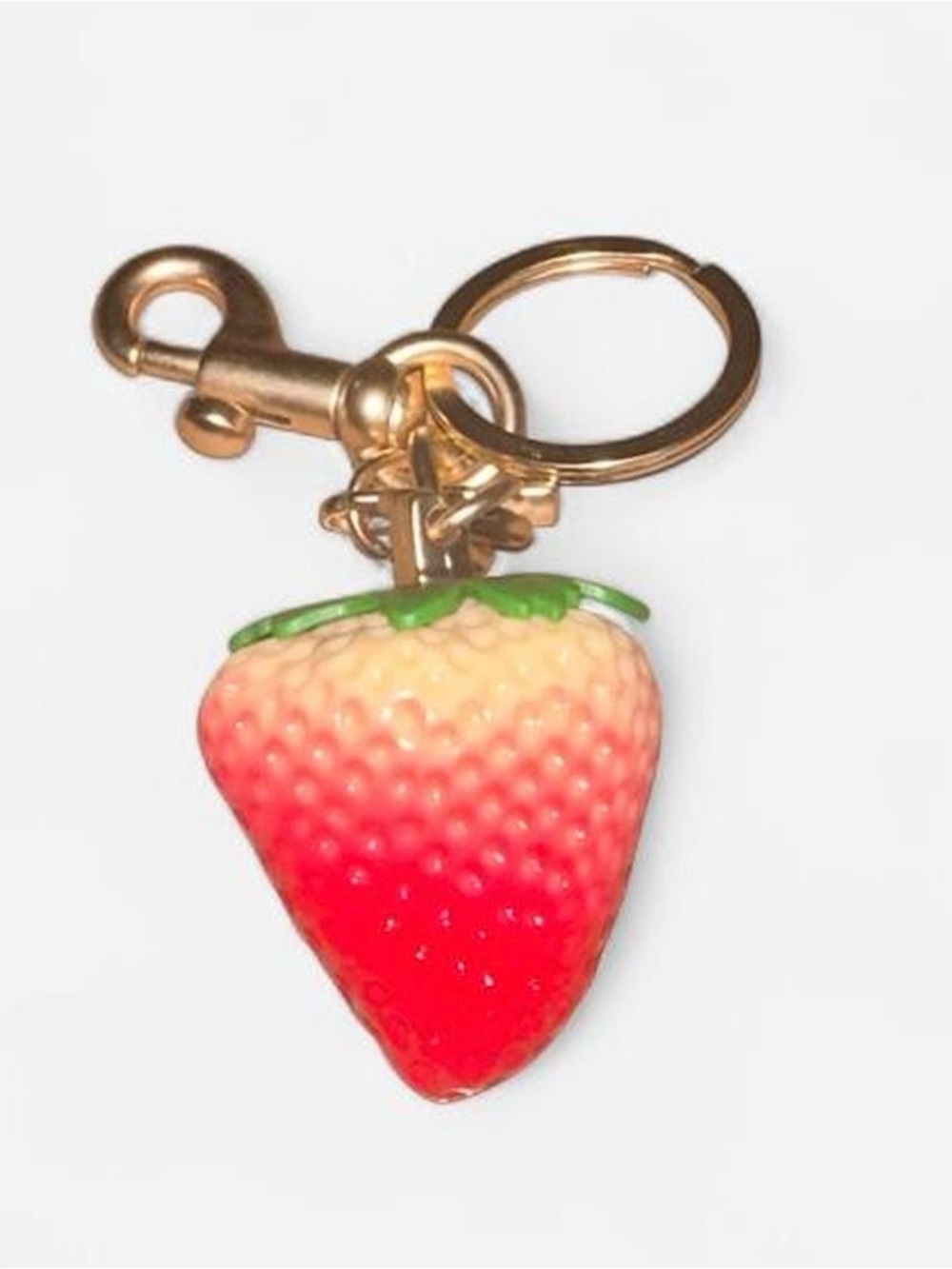 Gold-Tone Strawberry Keyring Charm - Red/Cream